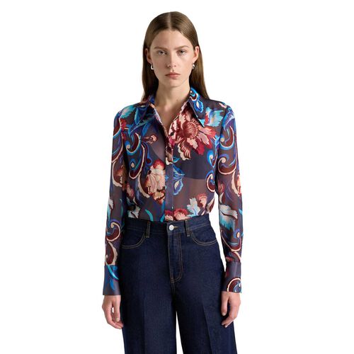 Cue Grey Wildflower Melody Georgette Shirt